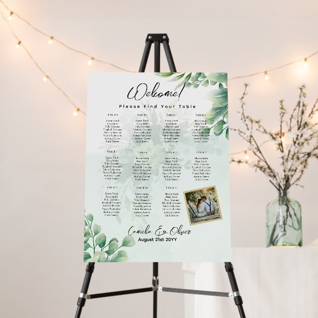 11 Table Greenery PHOTO Seating Chart Welcome Foam Board (In Situ (Stand))
