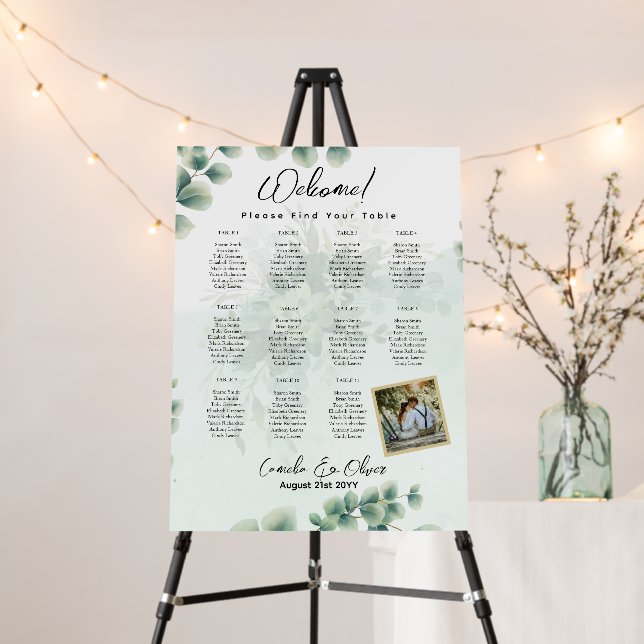 11 Table Greenery PHOTO Seating Chart Welcome Foam Board (In Situ (Stand))