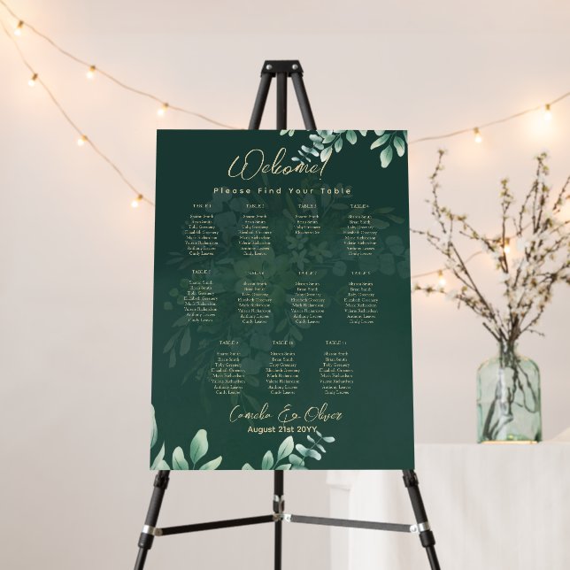11 Table Greenery PHOTO Seating Chart Welcome Foam Board (In Situ (Stand))