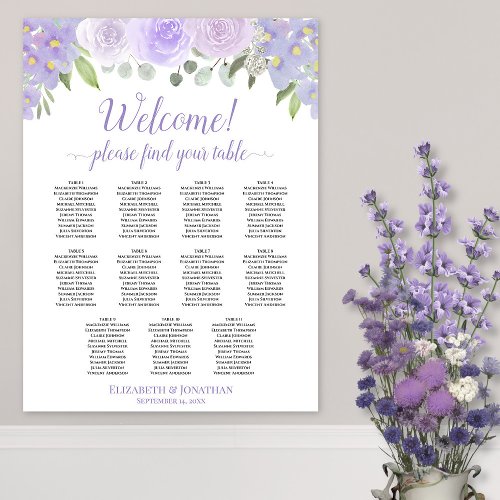11 Table Lavender Boho Roses Wedding Seating Chart