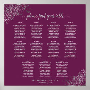 11 Table Magenta Plum Wedding Seating Chart Silver