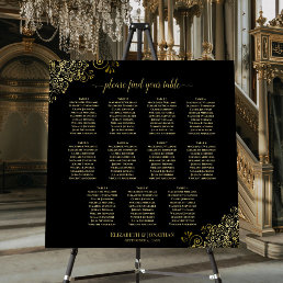 11 Table Ornate Gold &amp; Black Wedding Seating Chart Foam Board