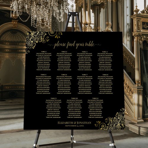 11 Table Ornate Gold  Black Wedding Seating Chart Foam Board