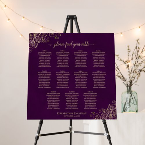 11 Table Plum Purple  Gold Wedding Seating Chart Foam Board