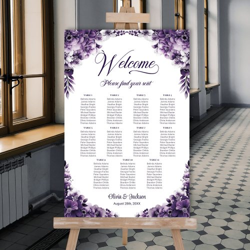 11 Table Purple Floral Wedding Seating Chart