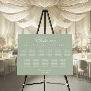 11 Table Sage Green Simple Wedding Seating Chart Foam Board