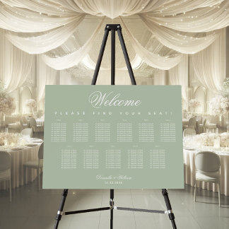 11 Table Sage Green Simple Wedding Seating Chart Foam Board