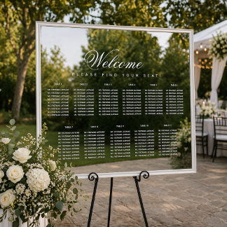 11 Table Seating Chart White Script Transparent Window Cling