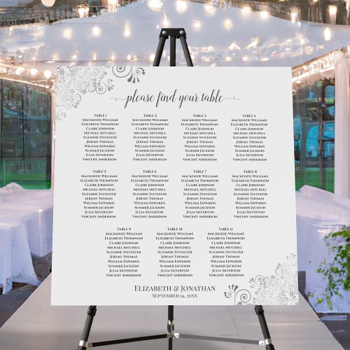 11 Table Silver Lace White Wedding Seating Chart Foam Board