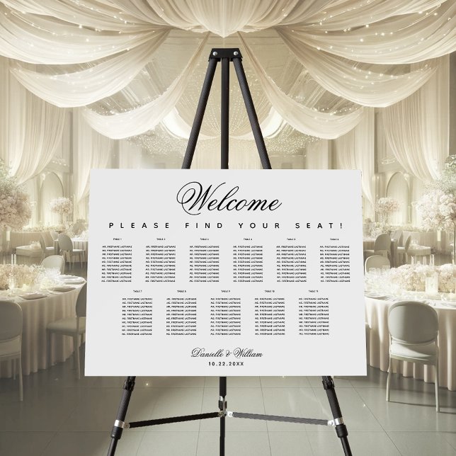 11 Table Simple Black White Wedding Seating Chart Foam Board (Creator Uploaded)