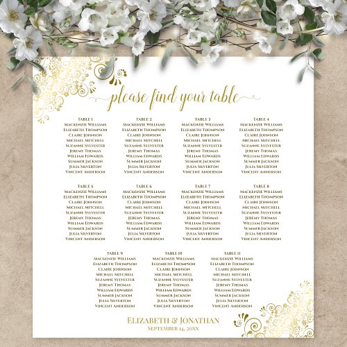 11 Table Wedding Seating Chart Gold Frills White