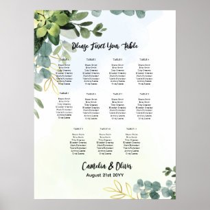 11 Table Wedding Seating Chart Greenery Eucalyptus