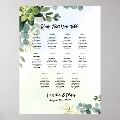 11 Table Wedding Seating Chart Greenery Eucalyptus