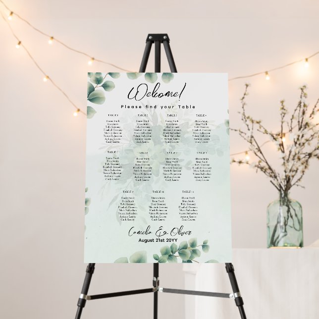 11 Table Wedding Seating Chart Greenery Eucalyptus Foam Board (In Situ (Stand))