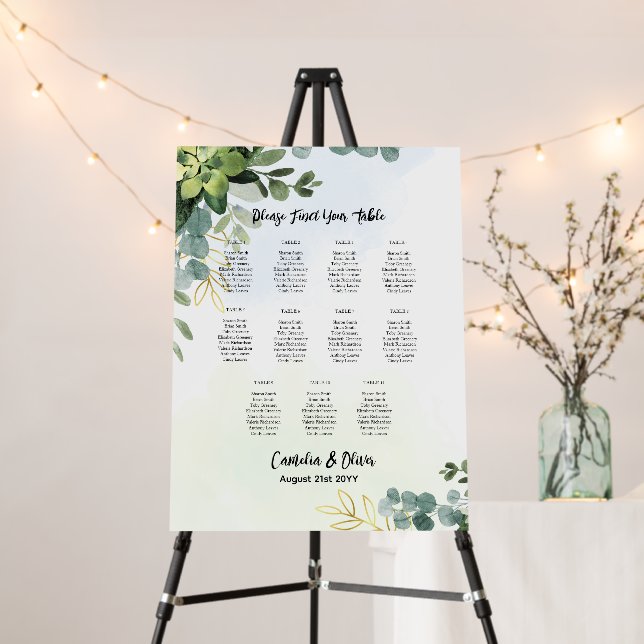 11 Table Wedding Seating Chart Greenery Eucalyptus Foam Board (In Situ (Stand))