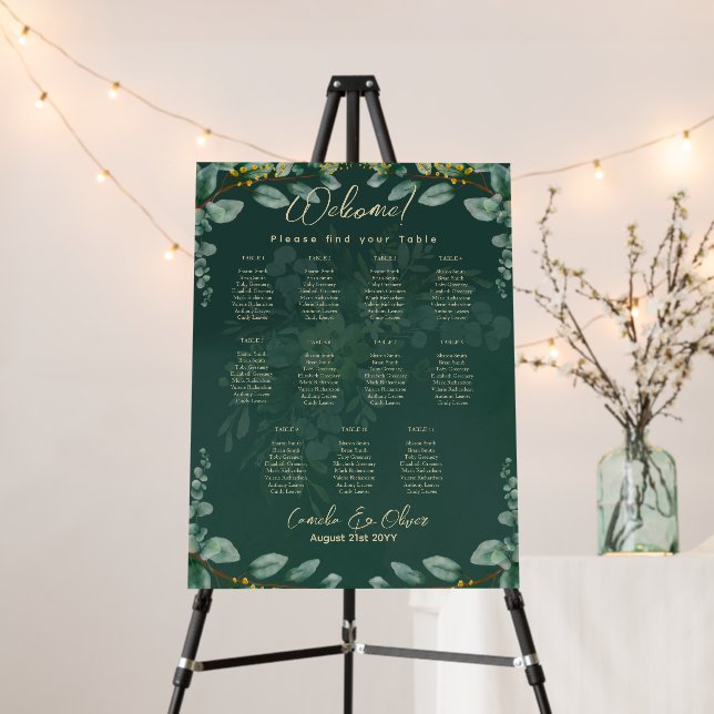 11 Table Wedding Seating Chart Greenery Eucalyptus Foam Board (In Situ (Stand))