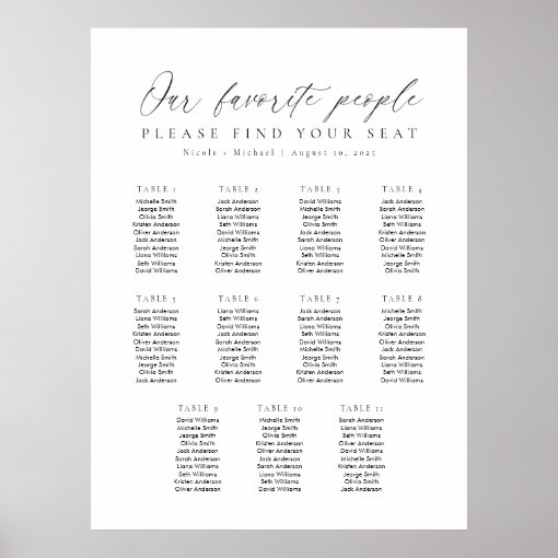 11 Tables Our Favorite People Seating Chart Zazzle