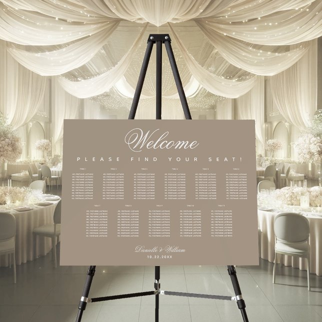 11 Tables Taupe Neutrals Wedding Seating Chart  Foam Board (Creator Uploaded)