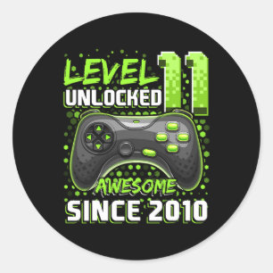 11 Unlocked Awesome 2010 Video Game 11th Birthday Classic Round Sticker