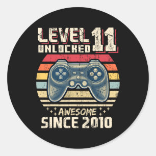 11 Unlocked Awesome 2010 Video Game 11th Birthday Classic Round Sticker
