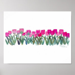 11"x8.5" Watercolor Pink Tulips Poster (Matte)