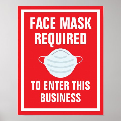 11 x 14 Bold Red Face Mask Required Paper Poster
