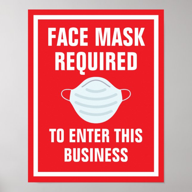 11" x 14" Bold Red Face Mask Required Paper Poster (Front)