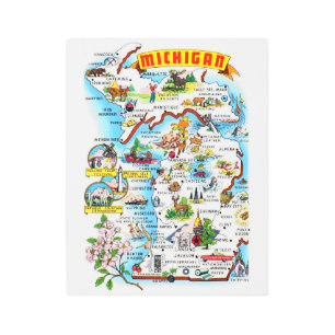 11 x 14 Michigan Postcard Map Metal Print