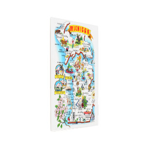 11 x 14 Michigan Postcard Map Metal Print