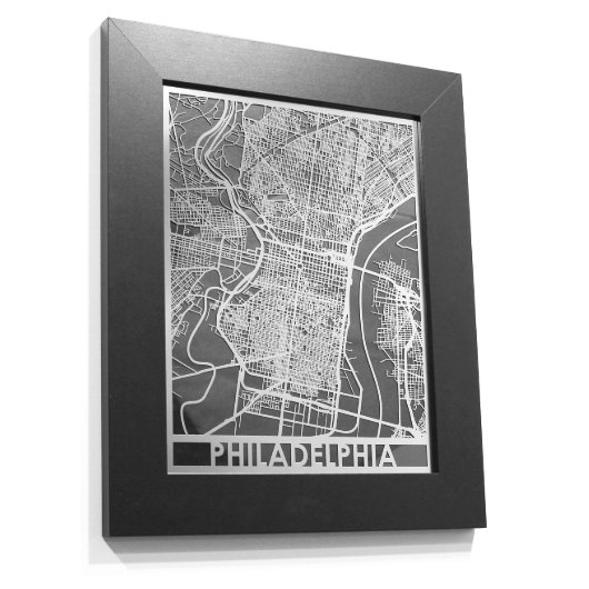11" X 14" Stainless Steel Cut Philadelphia Map (Front Left)