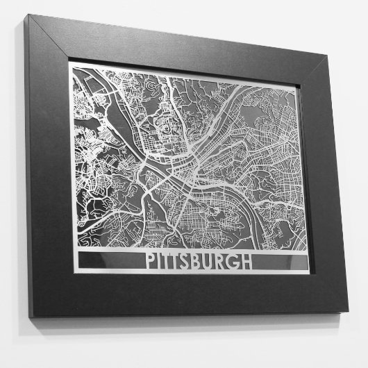 11" X 14" Stainless Steel Cut Pittsburgh City Map (Front Left)