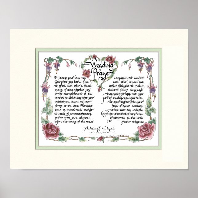 11 x 14 Wedding Prayer, Anniversary Calligraphy Poster (Front)