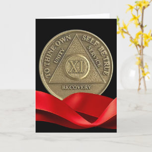 11 Year Happy Anniversary AA Coin Red Ribbon Card