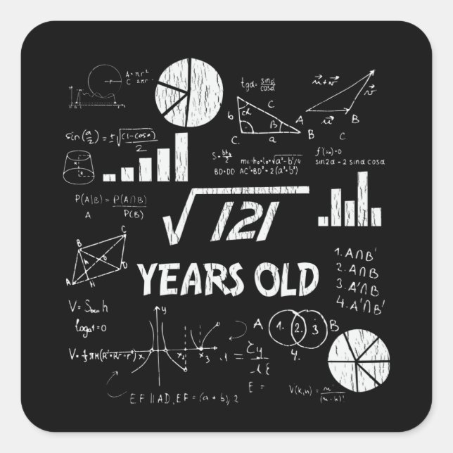 11 Year Old Bday Geeky Math 11th birthday Gift Square Sticker (Front)