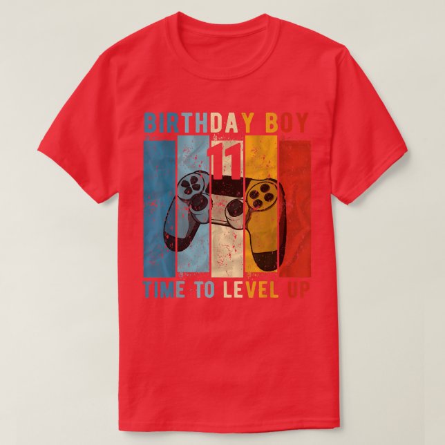 11 Year Old Birthday Boy 11 Time to Level Up 11th  T-Shirt (Design Front)