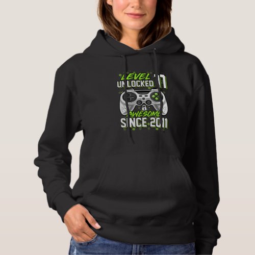 11 Year Old Boy Level 11 Unlocked Awesome 2011 11t Hoodie