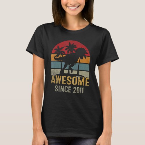 11 Year Old Dinosaur Awesome Since 2011 11th Birth T_Shirt