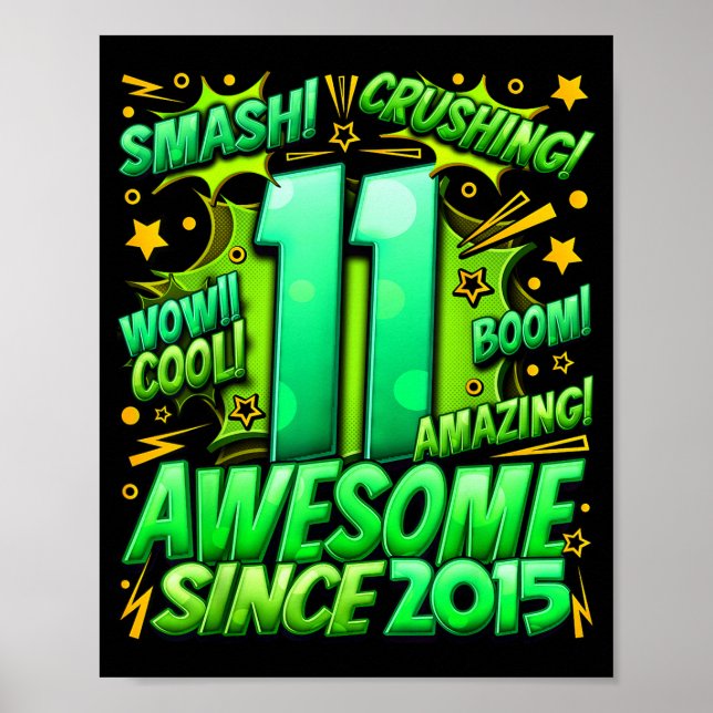 11 Year Old For Boys 11th Birthday Boy 11 Year Old Poster (Front)