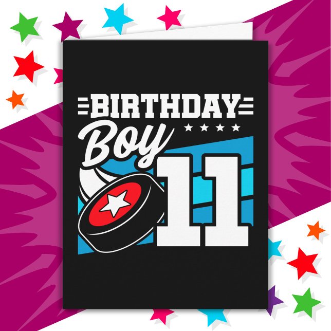 11 Year Old Hockey Party Theme 11th Birthday Boy Card (Creator Uploaded)