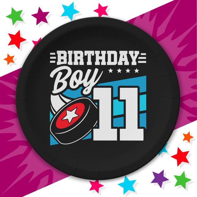 11 Year Old Hockey Party Theme 11th Birthday Boy Paper Plates (Creator Uploaded)