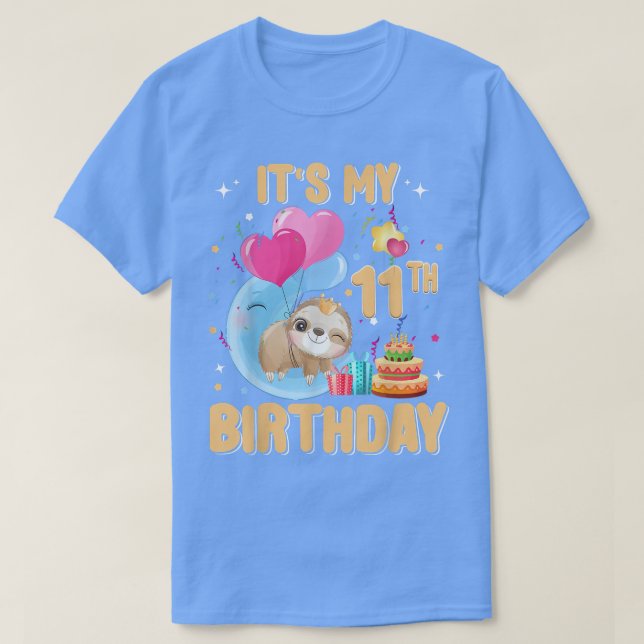 11 Year Old Sloth 11th Birthday Girl Party Cute Sl T-Shirt (Design Front)