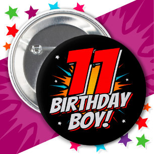 11 Year Old Superhero Birthday Boy 11th Birthday Button