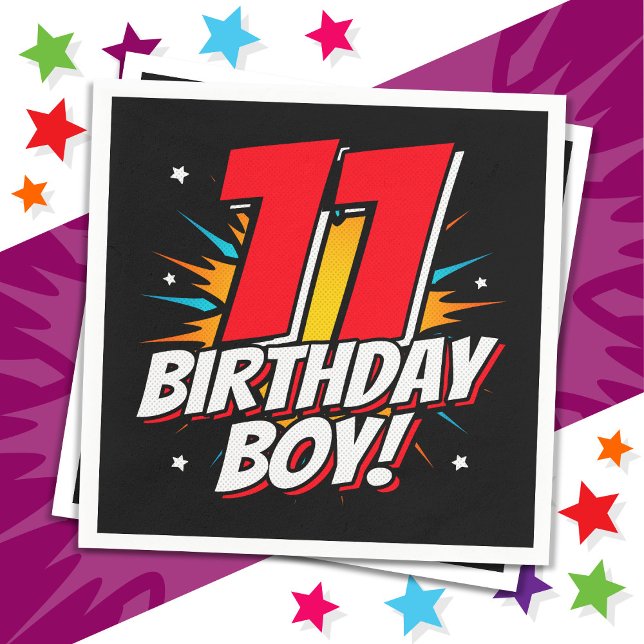 11 Year Old Superhero Birthday Boy 11th Birthday Napkins (Creator Uploaded)
