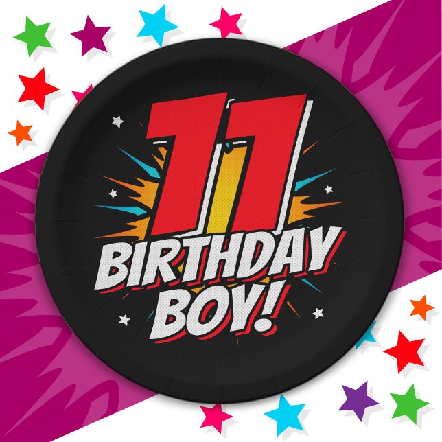 11 Year Old Superhero Birthday Boy 11th Birthday Paper Plates (Creator Uploaded)