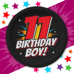 11 Year Old Superhero Birthday Boy 11th Birthday Paper Plates