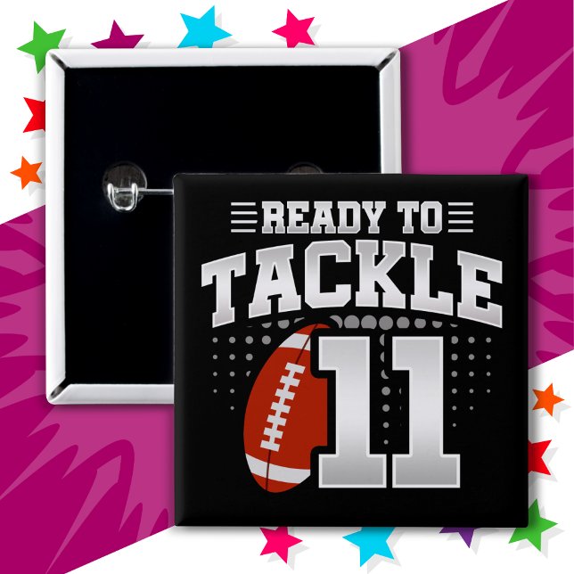 11 Year Old Tackle Football Party 11th Birthday Button (Creator Uploaded)