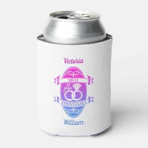 11 Year traditional Steel 11th wedding anniversary Can Cooler