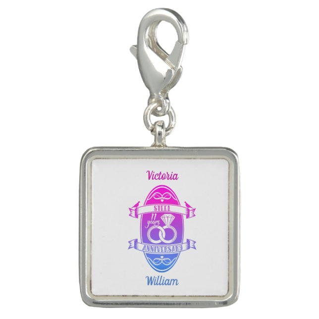 11 Year traditional Steel 11th wedding anniversary Charm (Front)