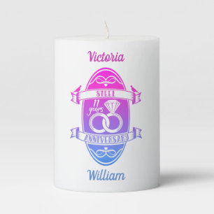11 Year traditional Steel 11th wedding anniversary Pillar Candle