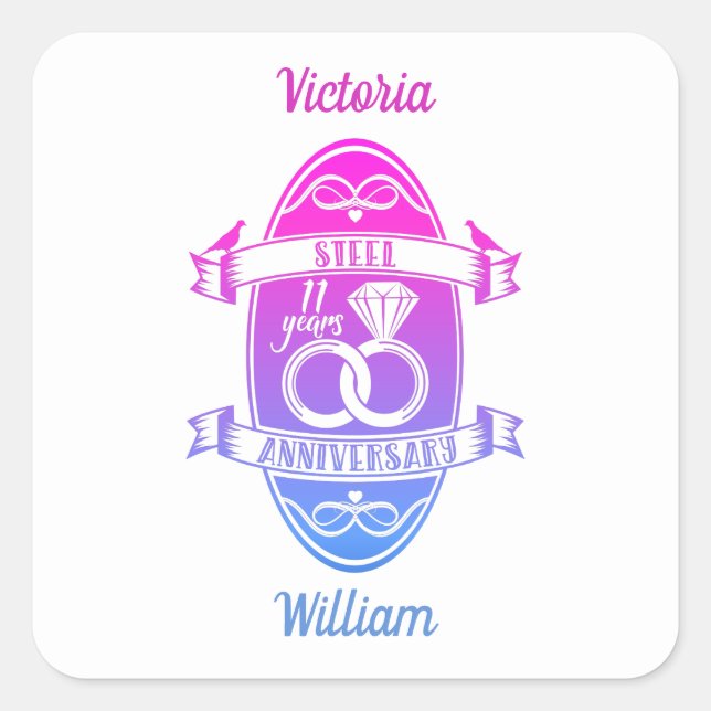 11 Year traditional Steel 11th wedding anniversary Square Sticker (Front)